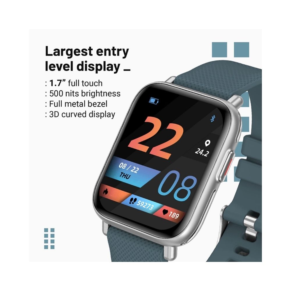 Crossbeats Ignite Pro smartwatch with Body Temperature Sensor, 1.7” HD 500 Nits Brightness Display - Blue