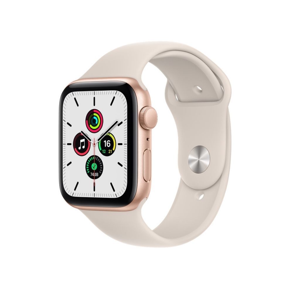 Apple Watch SE MYDR2HN/A 44 mm Gold Aluminium Case with Pink Sand Sport Band  (Pink Strap, Regular)