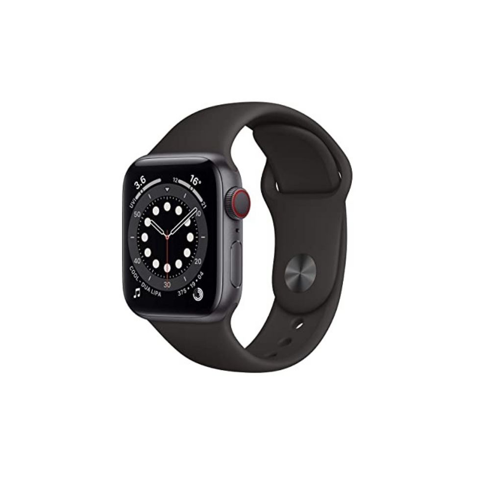 Apple Watch Series 6 GPS MG133HN/A 40 mm Space Grey Aluminium Case with Black Sport Band  (Black Strap, Regular)