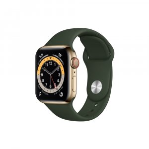 Apple Watch Series 6 GPS + Cellular M06V3HN/A 40 mm Gold Stainless Steel Case with Cyprus Green Sport Band  (Green Strap, Regular)