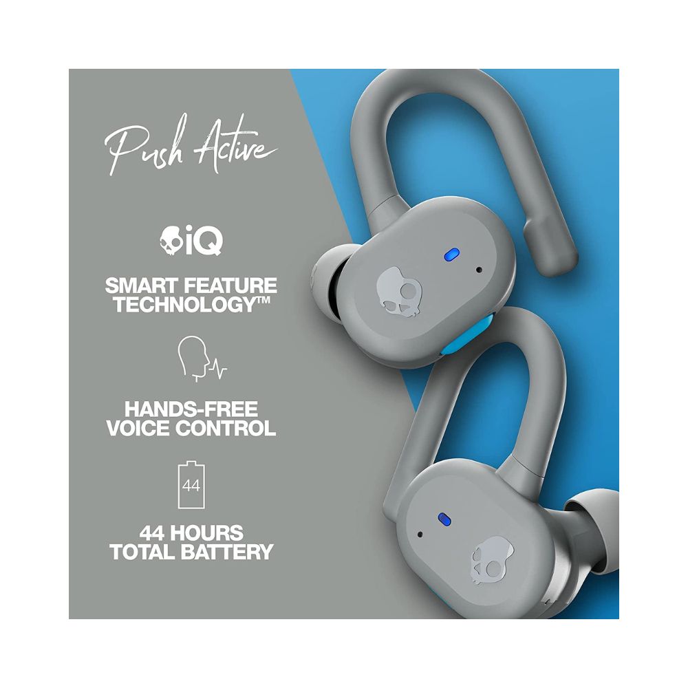 Skullcandy Push Active True Wireless Earbuds with 44 Hours Total Battery-(Light Gray Blue)