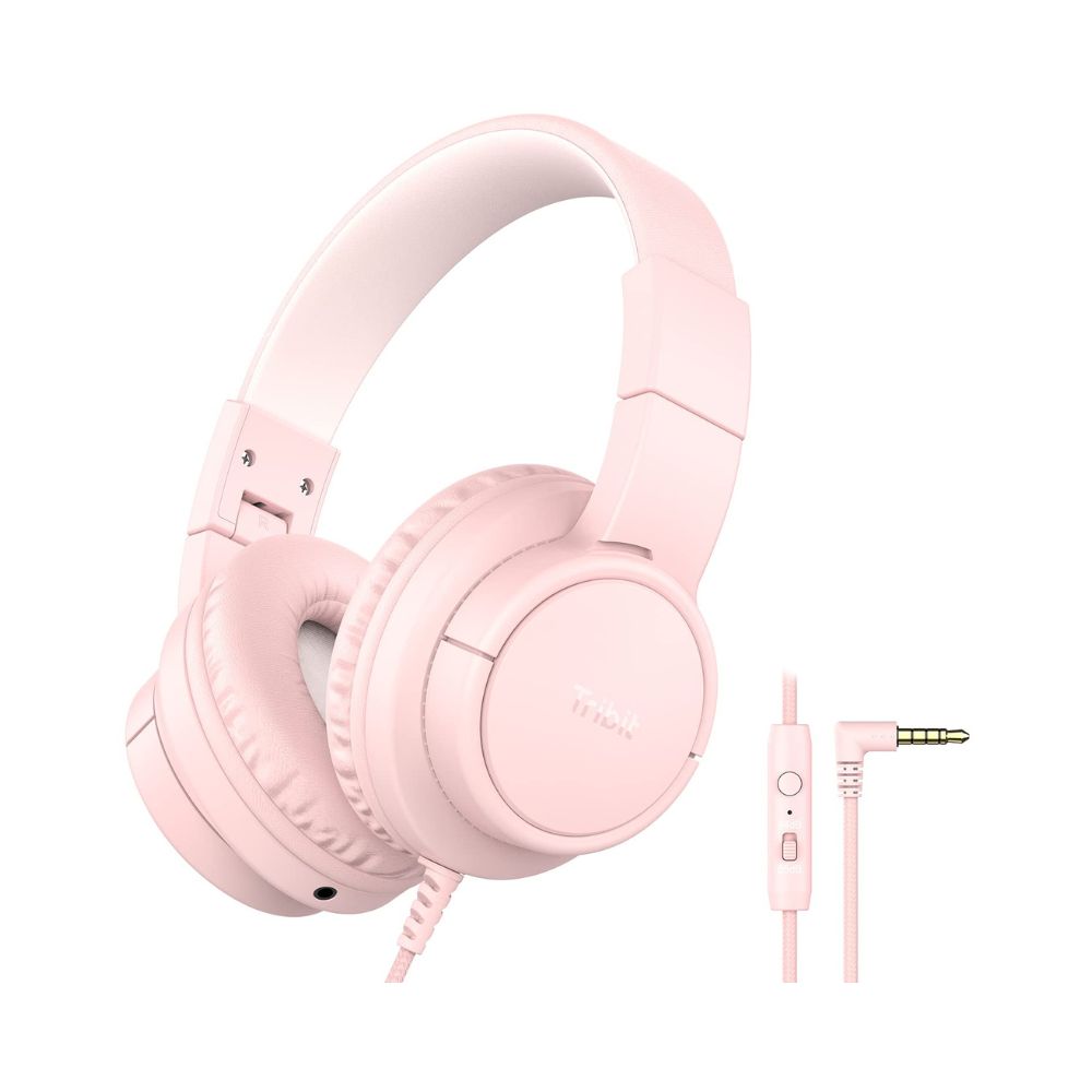 Tribit Headphones with Mic, Girls Headphones Wired Over Ear Headsets with Limited Volume 85dB/ 94dB-(Pink)
