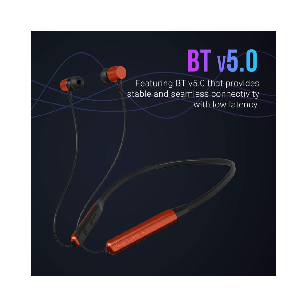 Zebronics Zeb-Lark ​Wireless ​in Ear​ ​Neckband Earphone​ ​with BT 5.0, Rapid Fast Charging-(Orange)