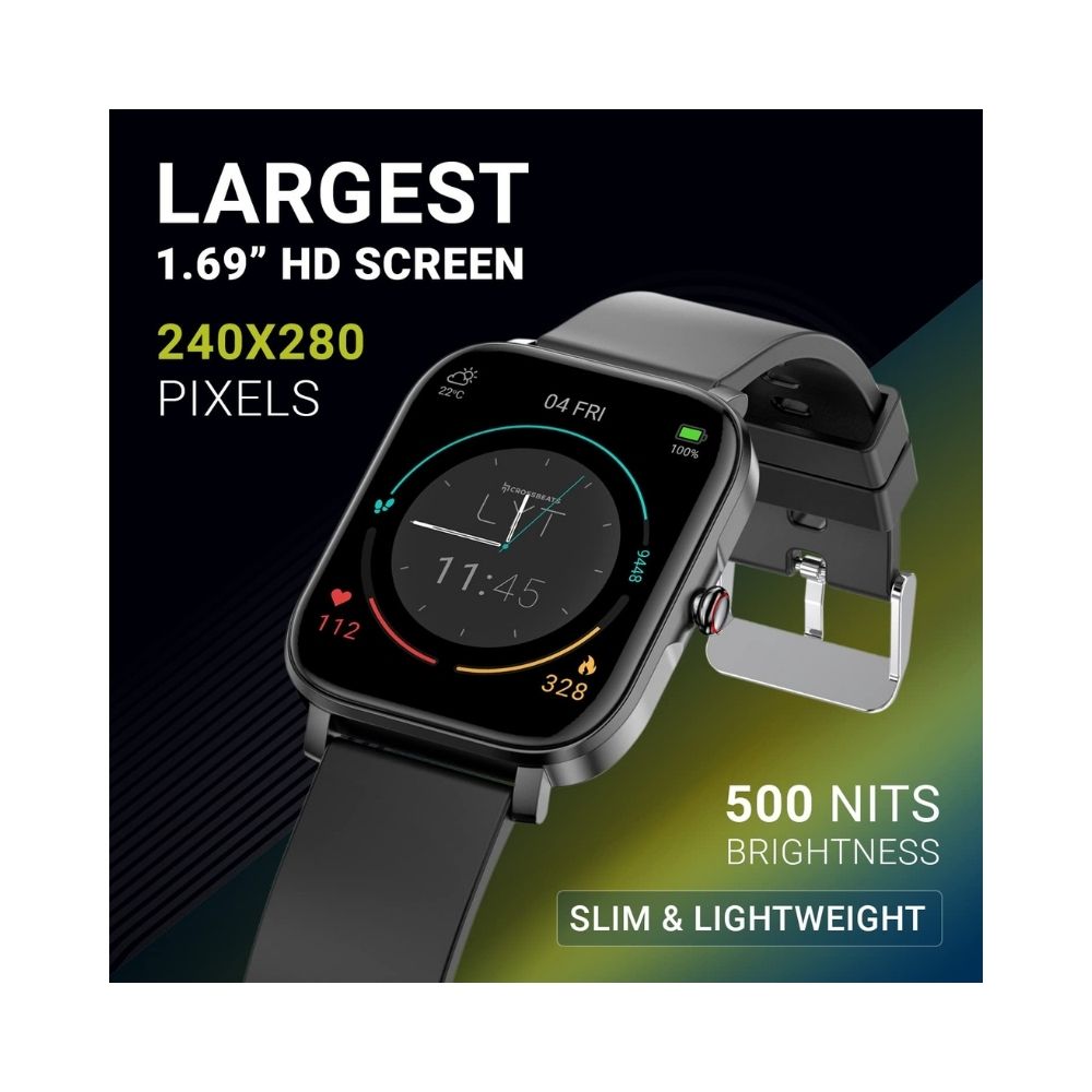 Crossbeats Ignite LYT Spo2 1.69” HD Display 500 nits Brightness Waterproof Smartwatch for Men & Women - Carbon Black