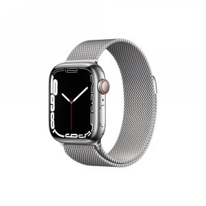 Apple Watch Series 7 GPS + Cellular, MKHX3HN/A 41 mm Stainless Steel Case  (Silver Strap, Regular)