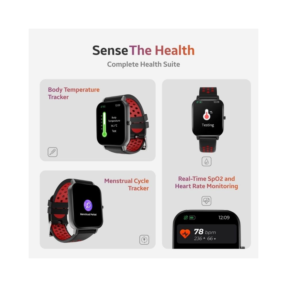 TAGG Verve Sense Smartwatch with 1.70'' Large Display - Red Black, Standard
