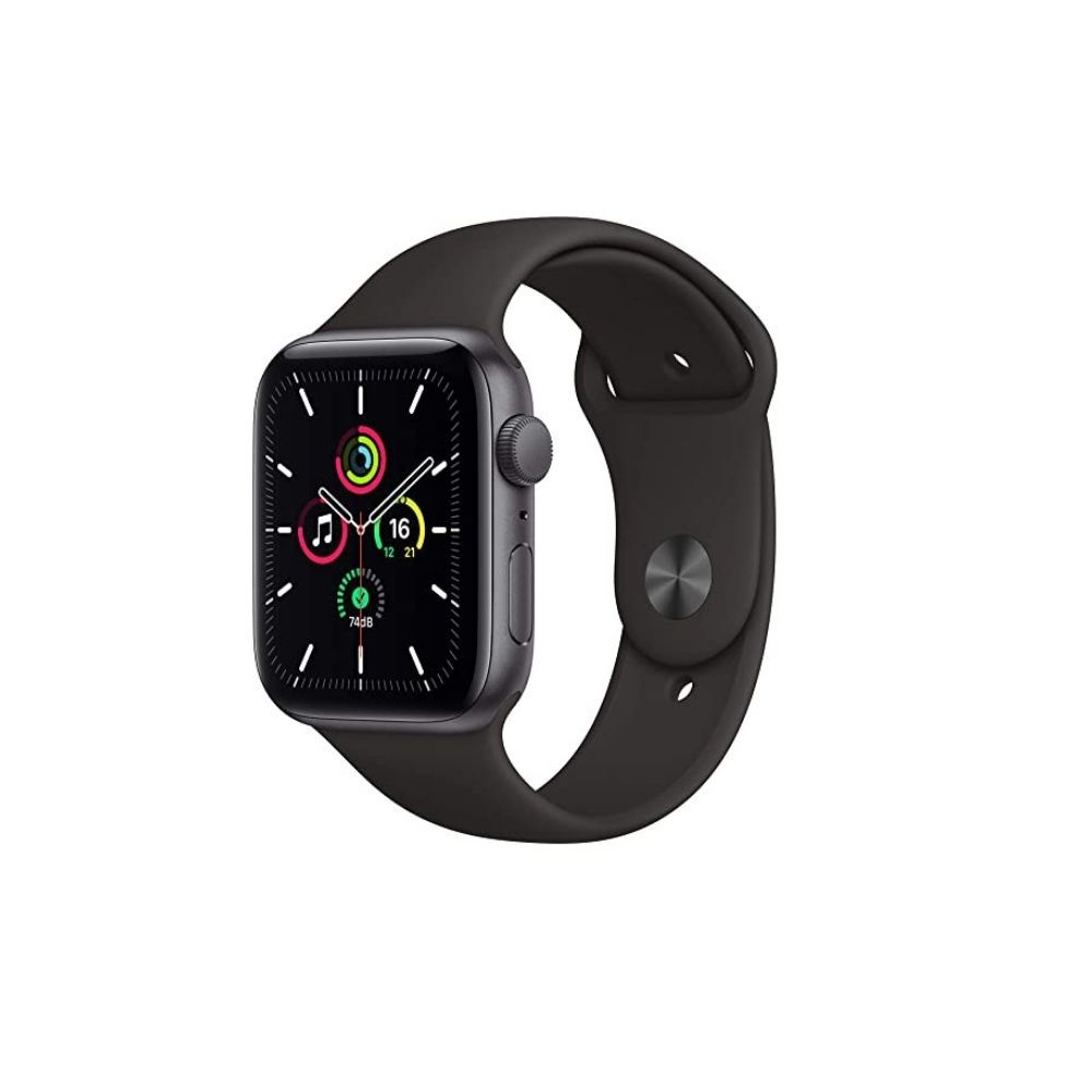 Apple Watch SE MYDT2HN/A 44 mm Space Grey Aluminium Case with Black Sport Band  (Black Strap, Regular)