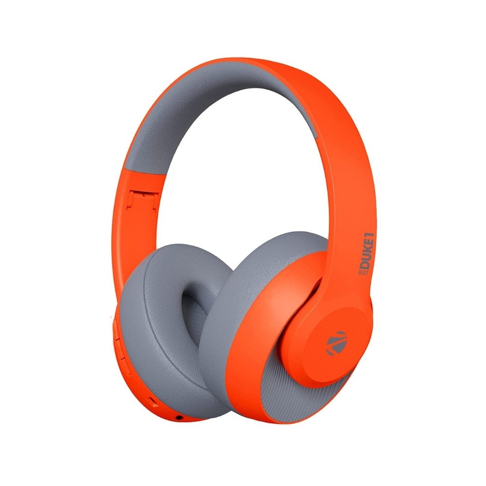 ZEBRONICS Zeb-DUKE1 Wireless Bluetooth 5.0 Over Ear Headphone with Voice Assistant-(Orange with Grey)