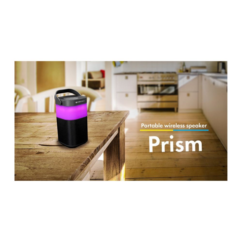 Zebronics Zeb-Prism Bluetooth Wireless Speaker with Multi Colour LED Lights, Supports MicroSD card, AUX, Built-in FM (Black)