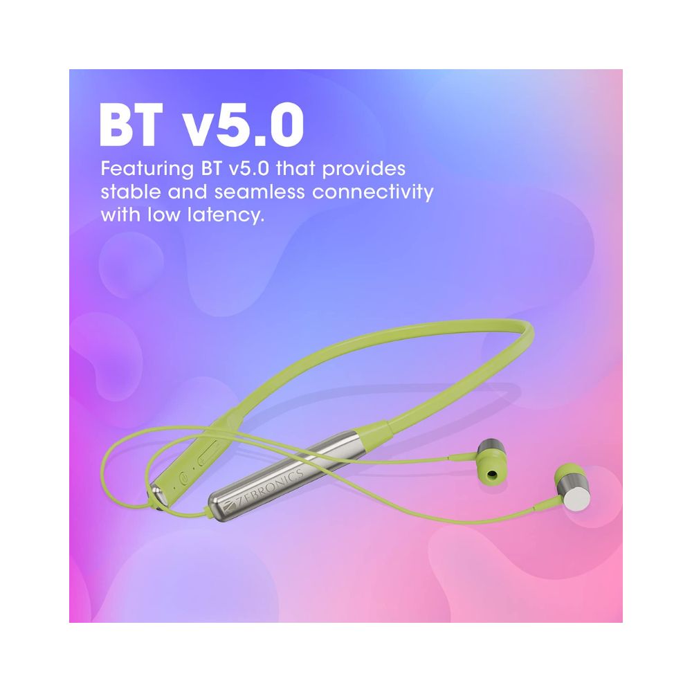 ZEBRONICS Zeb-Evolve Wireless in Ear Neckband Earphone with mic, Magnetic Earpiece-(Metallic Yellow)