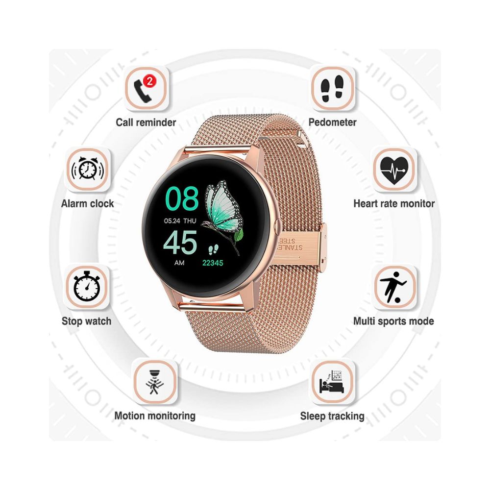 French Connection R3 Touch Screen Unisex Metal case Smartwatch-Rose Gold mesh & Pink Silicone