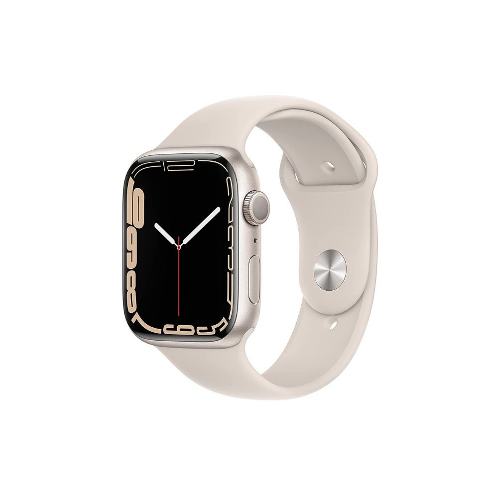 Apple Watch Series 7 GPS MKN63HN/A 45 mm Aluminium Case  (White Strap, Regular)