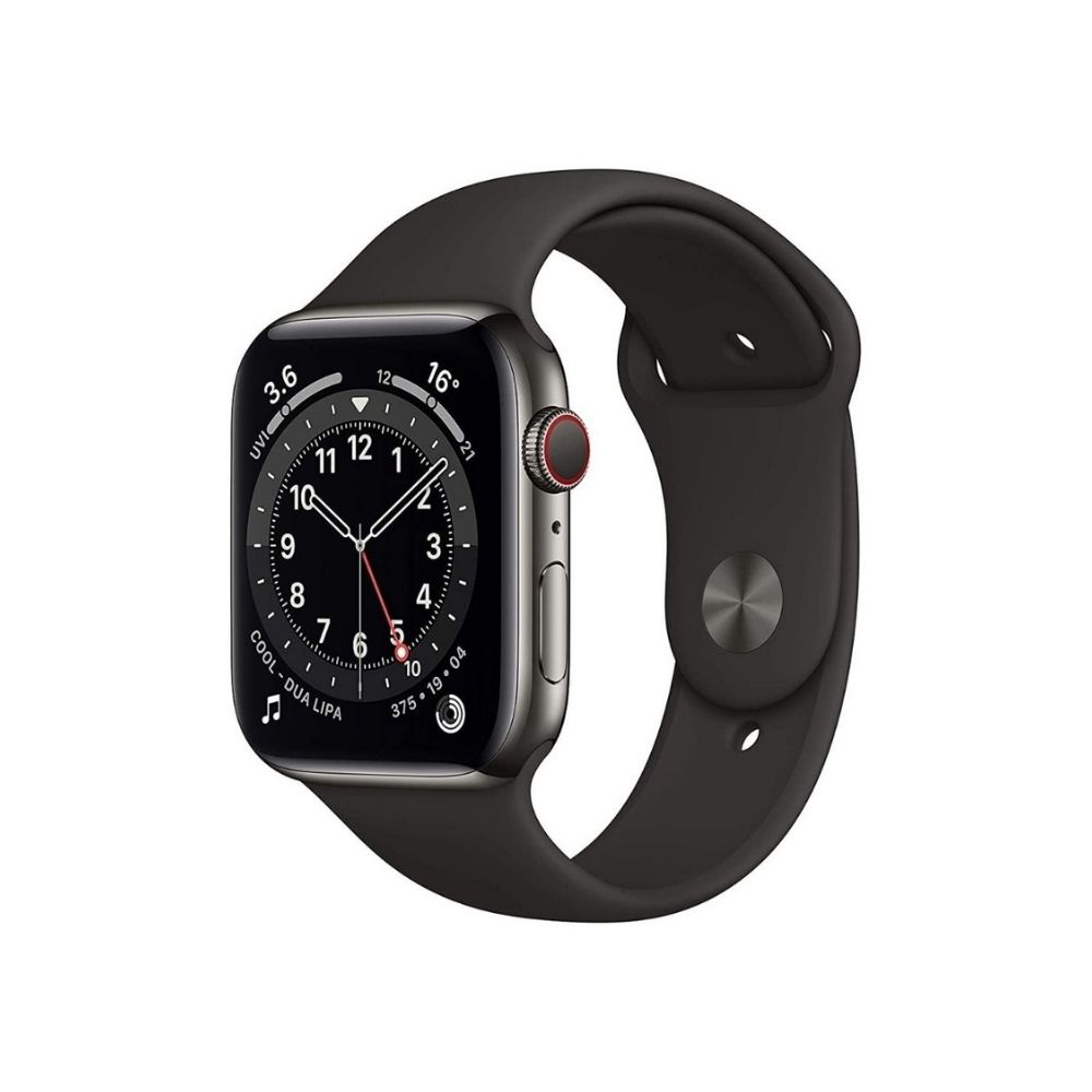 Apple Watch Series 6 (GPS + Cellular, 44mm) - Graphite Stainless Steel Case with Black Sport Band