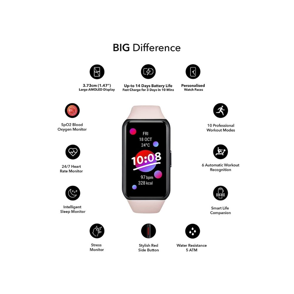 HONOR Band 6 Smartwatch with AMOLED 1.47'' Touch Display - Coral Pink
