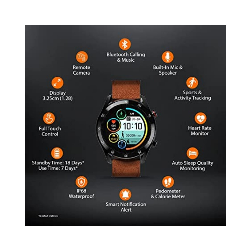 Gionee STYLFIT GSW8 Smartwatch with Bluetooth Calling and Music(Sienna Brown), Regular