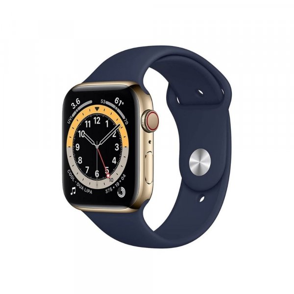 Apple Watch Series 6 (GPS + Cellular, 44mm) - Gold Stainless Steel Case with Deep Navy Sport Band (MJXN3HN/A)