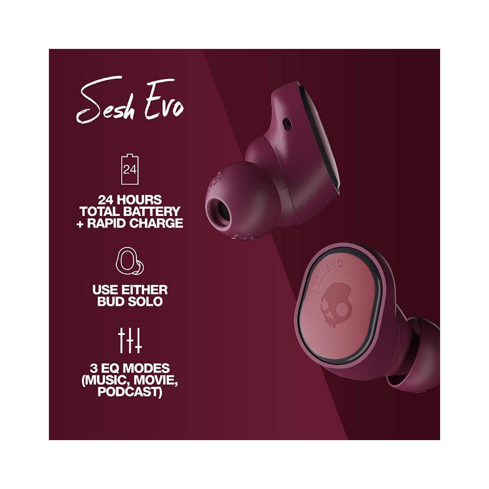 Skullcandy Sesh Evo Truly Wireless Bluetooth in Ear Earbuds with Mic-(Deep Red)
