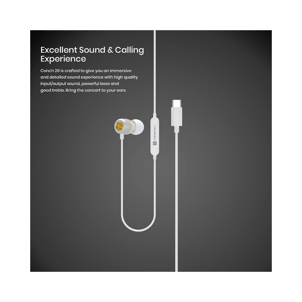 Portronics Conch 20 in-Ear Wired Earphone with Type-C Jack-(White)