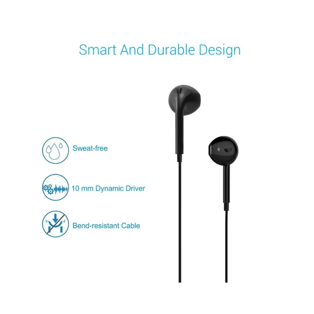 Portronics Conch Beta in-Ear Wired Earphone POR-1071, 1.2m Tangle Free Cable-(Black)