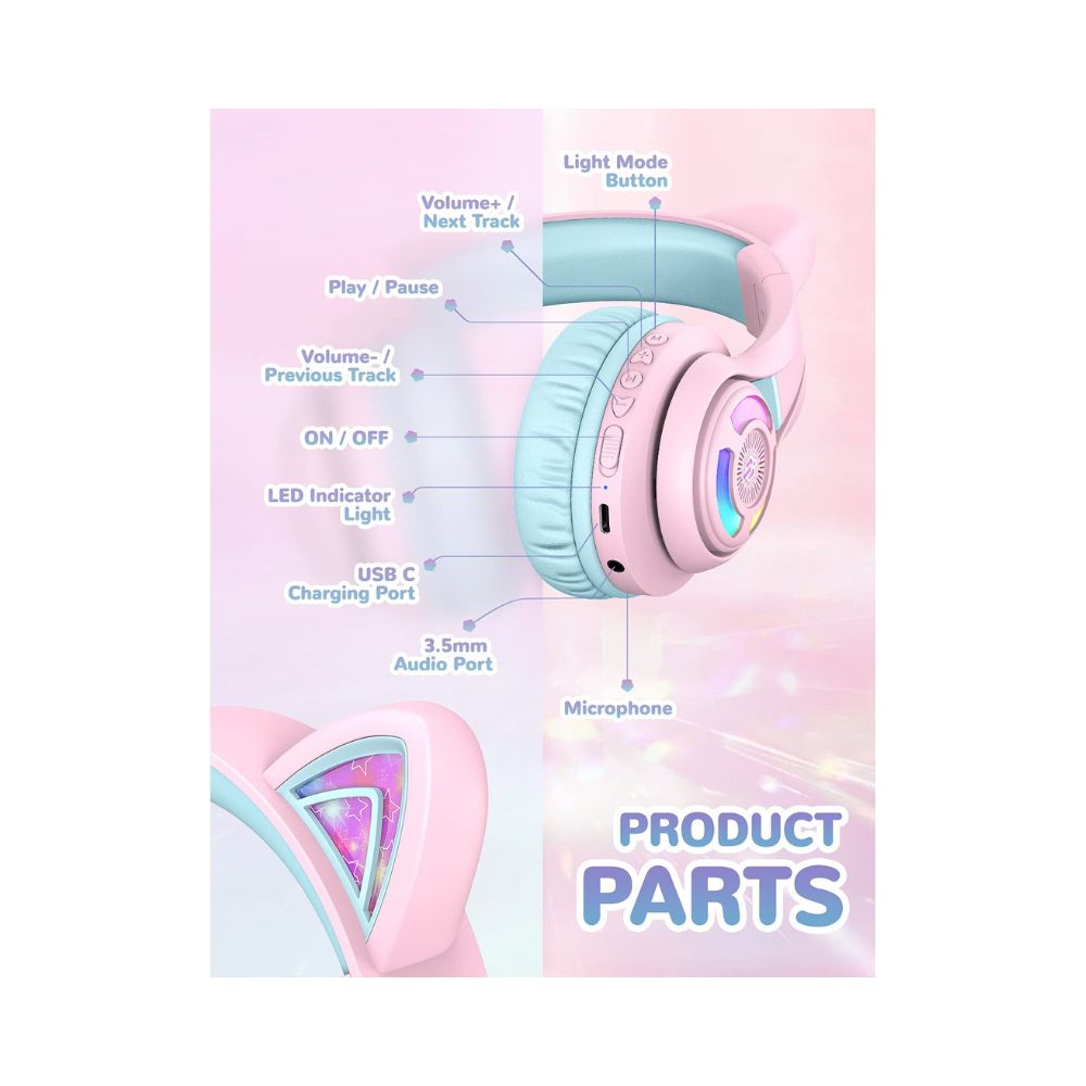 iClever BTH13 Bluetooth Headphones with Mic (Pink)