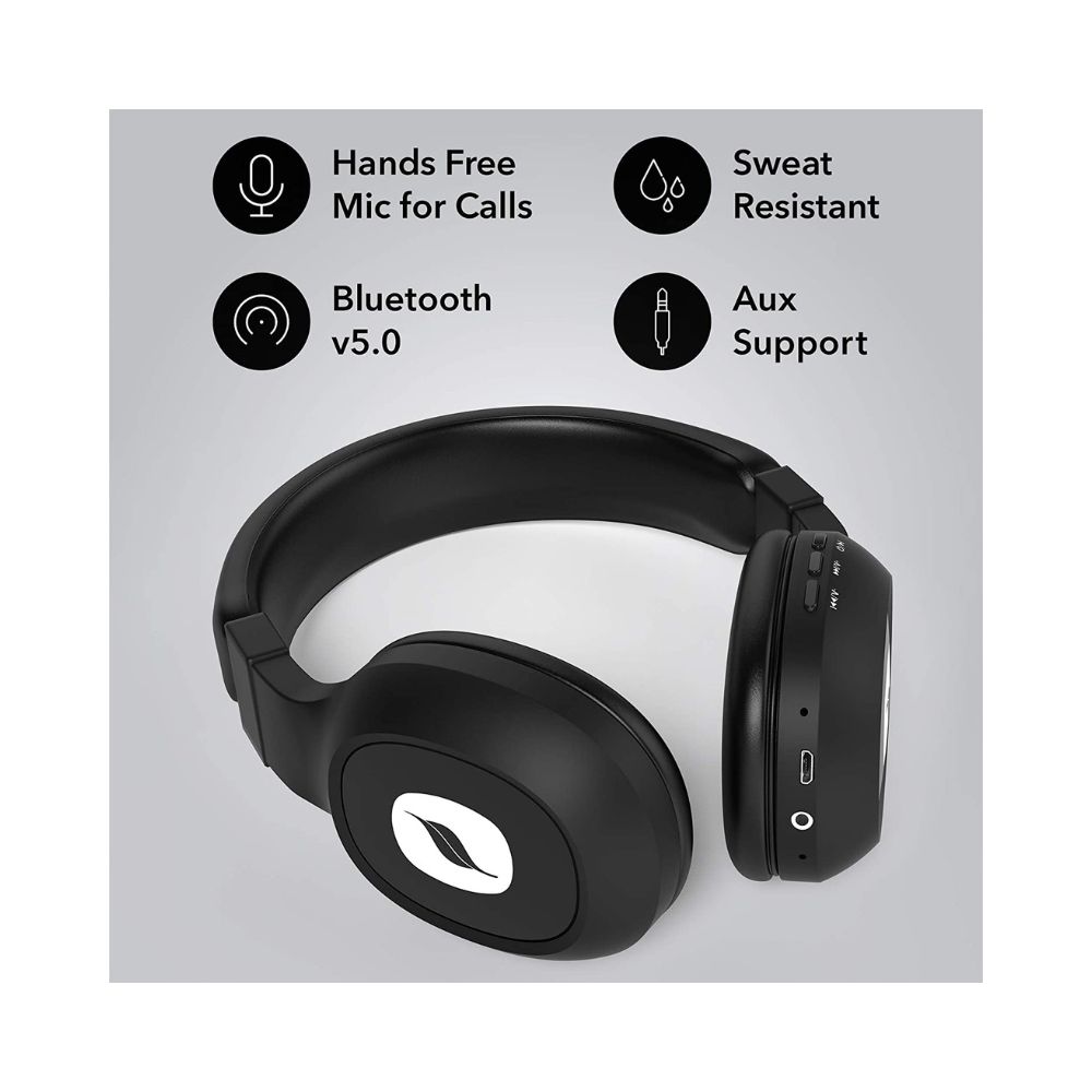 Leaf Bass 2 Wireless Bluetooth Headphones with Mic and 15 Hours Battery Life (Black)