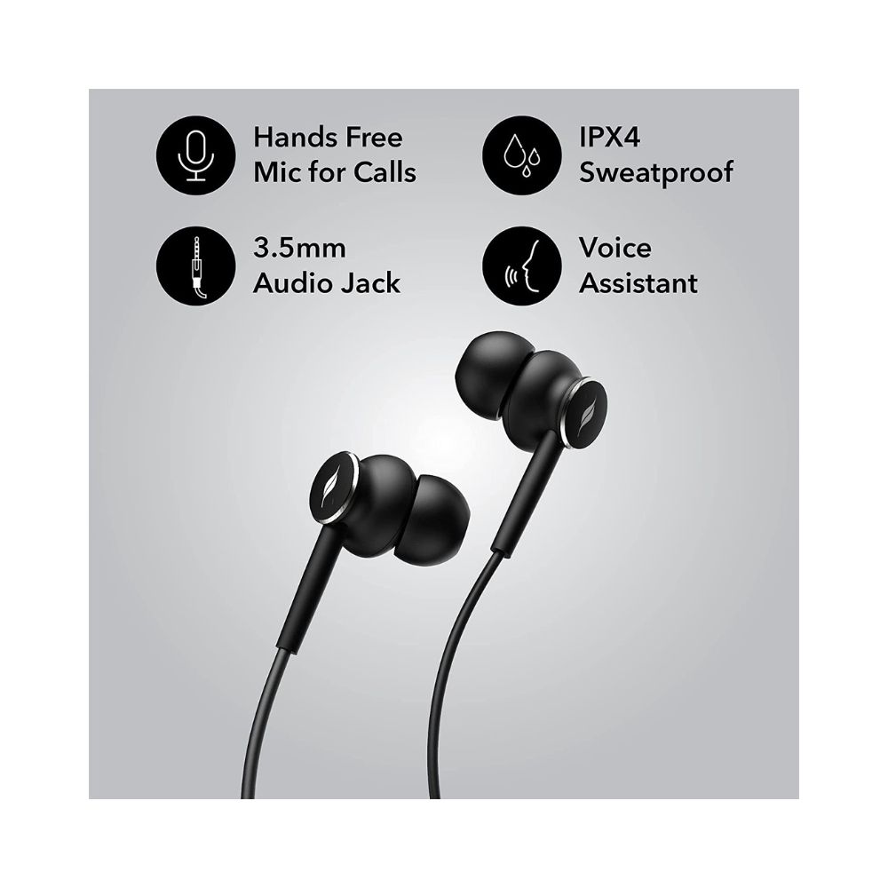 Leaf Dash 2 Wired in Ear Earphones with Mic (Carbon Black)