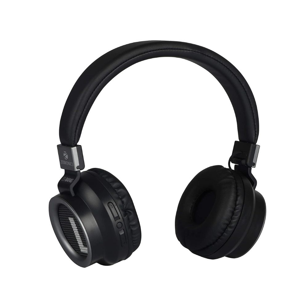 ZEBRONICS Zeb-Bang Wireless Bluetooth On The Ear Headphone with Mic and Playback time 16 hrs.-(Black)