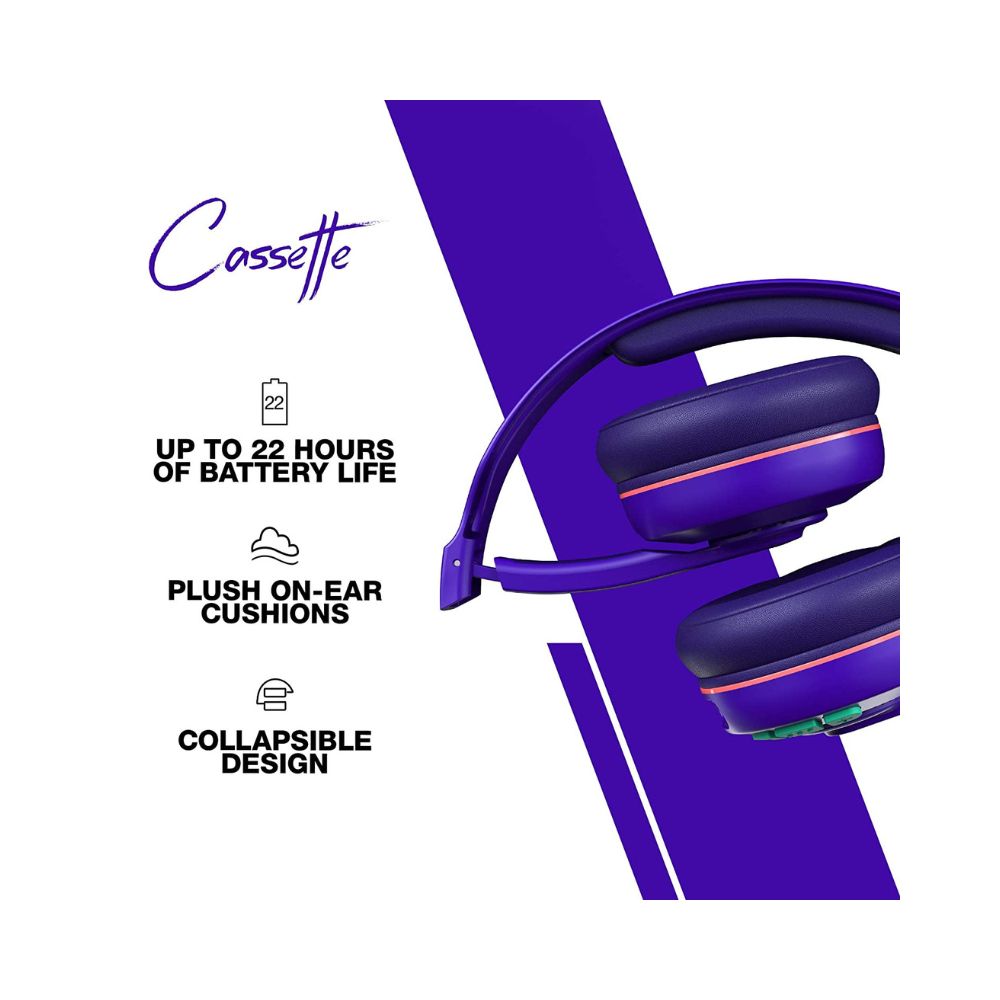 Skullcandy Cassette Wireless On-Ear Headphone with Mic-(Retro/Surf/Purple)