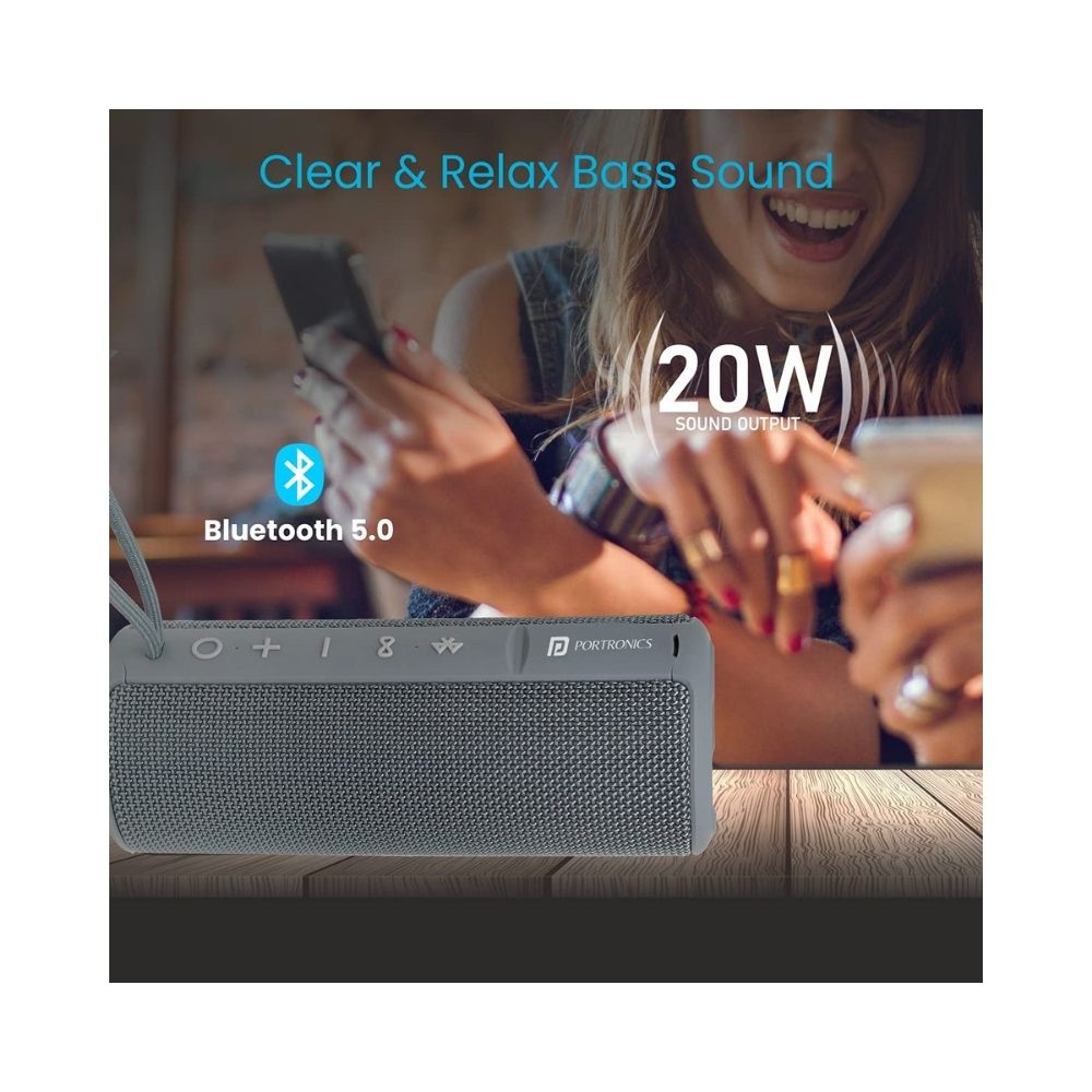 Portronics Breeze Plus POR-545 20W Bluetooth 5.0 Portable Stereo Speaker - Grey