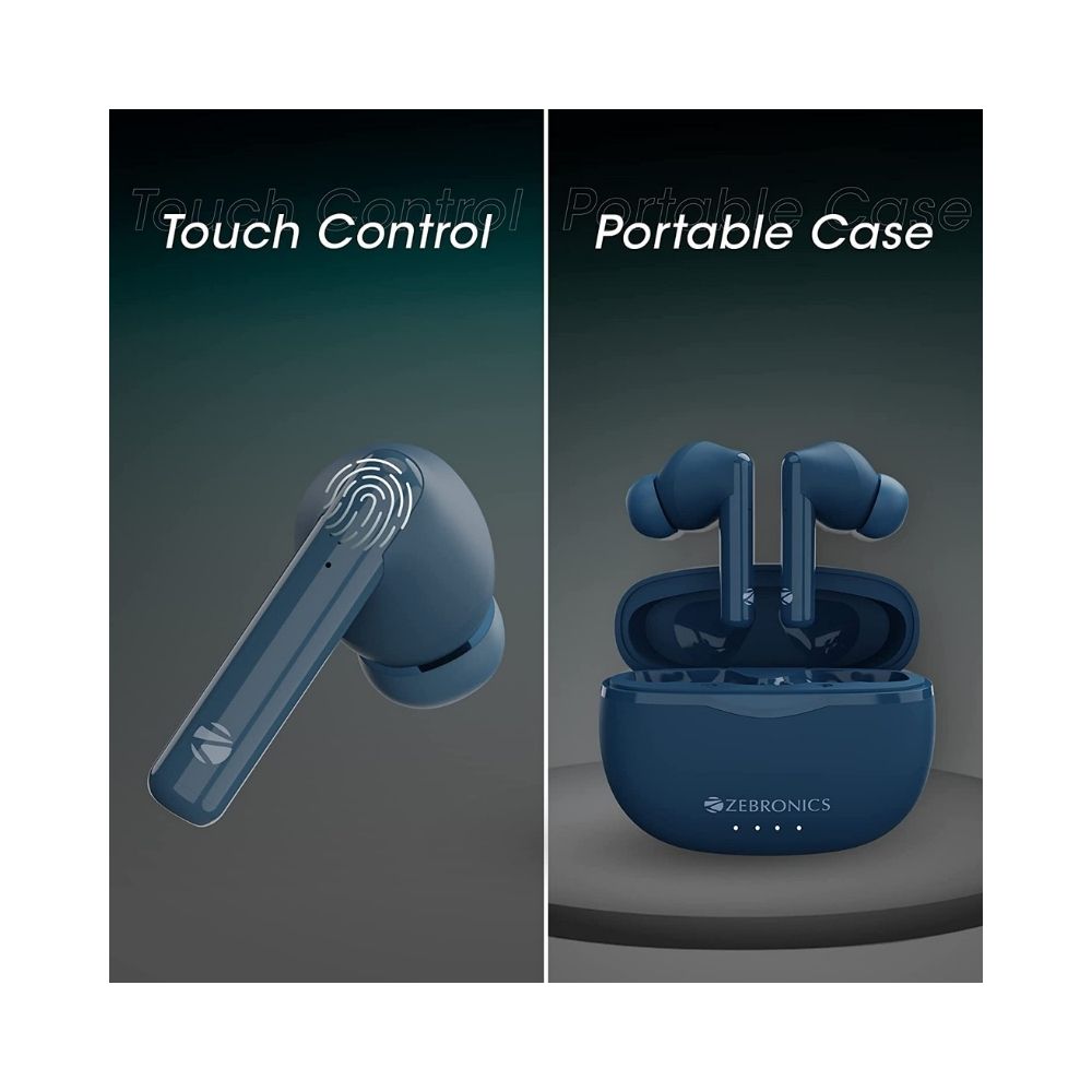 Zebronics Zeb-Sound Bomb 5 TWS Flash Connect, Splash Proof, Voice Assistant, Touch Control-(Blue)