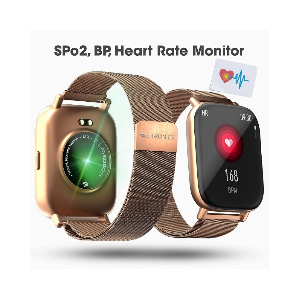 Zebronics ZEB-FIT5220CH Smart Fitness Watch with 2.5D Curved Glass, Metal Body & Strap (Gold Meta-Metallic Gold)