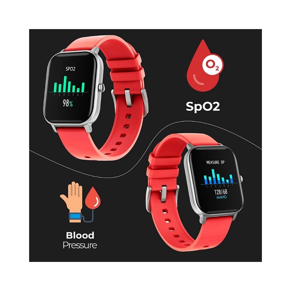 Zebronics ZEB-FIT920CH Smart Fitness Watch with Full Touch Color Display -  (Silver Dial + Red Strap)
