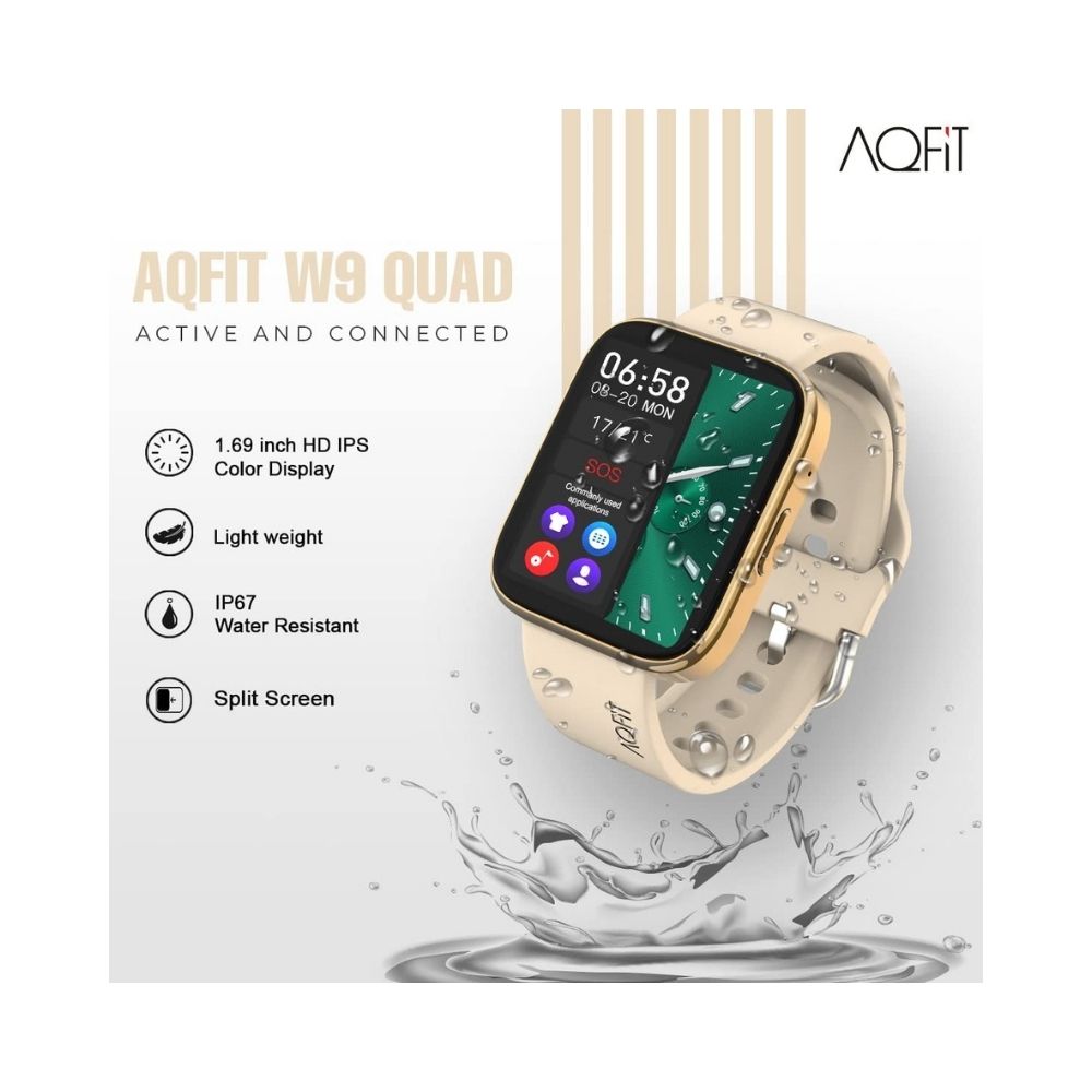 AQFIT W9 Quad Bluetooth Calling Smartwatch For Men and Women,  IP67 Water Resistant(Gold)