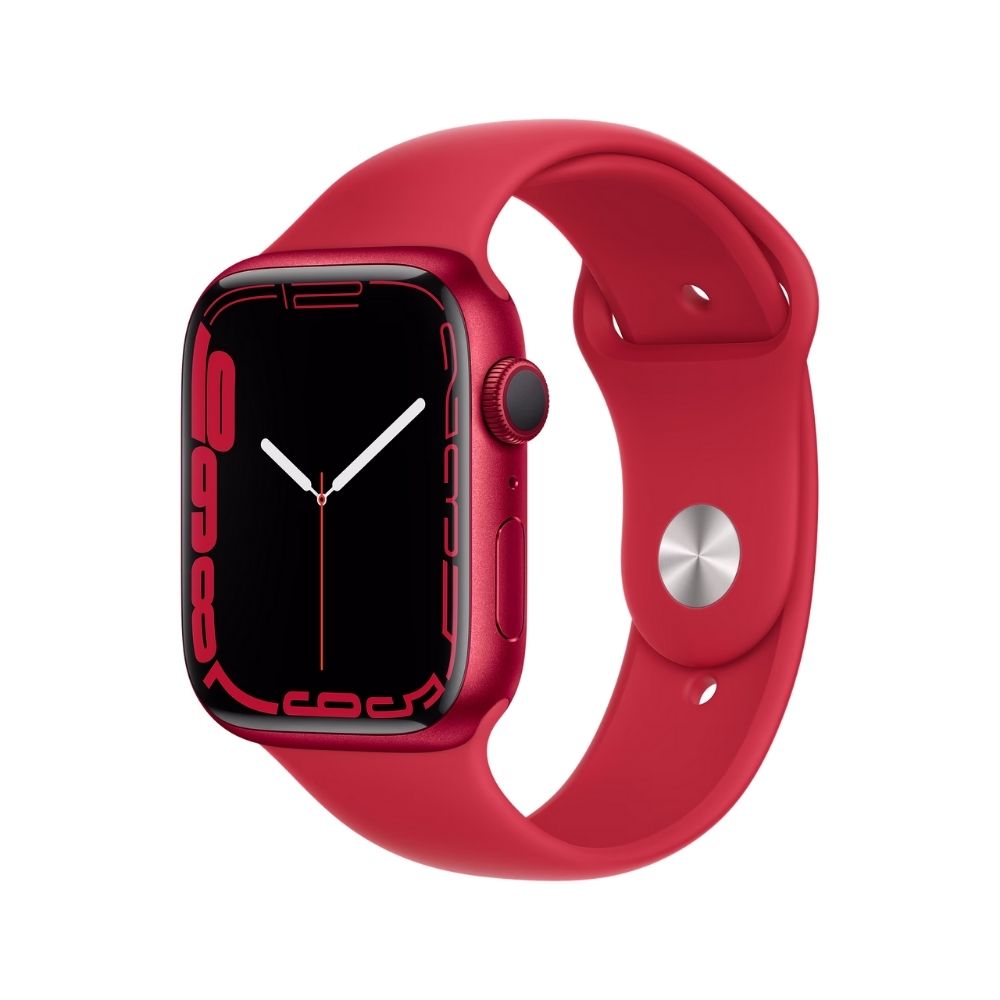 Apple Watch Series 7 GPS MKN93HN/A 45 mm Aluminium Case  (Red Strap, Regular)