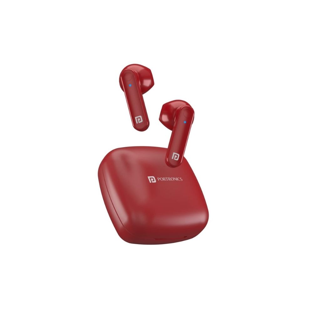 Portronics Harmonics Twins S2 Wireless Sports Earbuds Bluetooth 5.0 I Voice Assistant I 20 Hrs Playtime with Case I Type C Charging (Maroon)