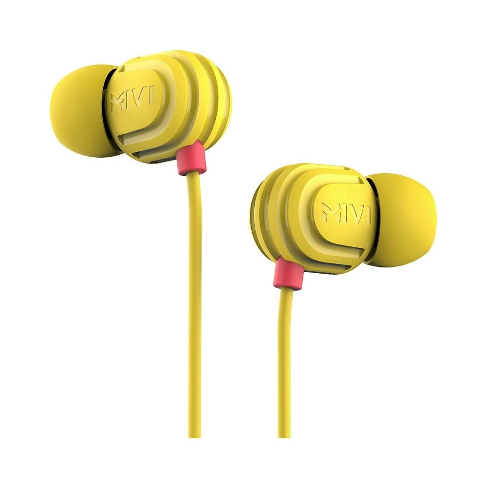 Mivi Rock and Roll E5 Wired in Ear Earphones with Mic, HD Sound and Extra Powerful Bass with in-line Mic-(Yellow)