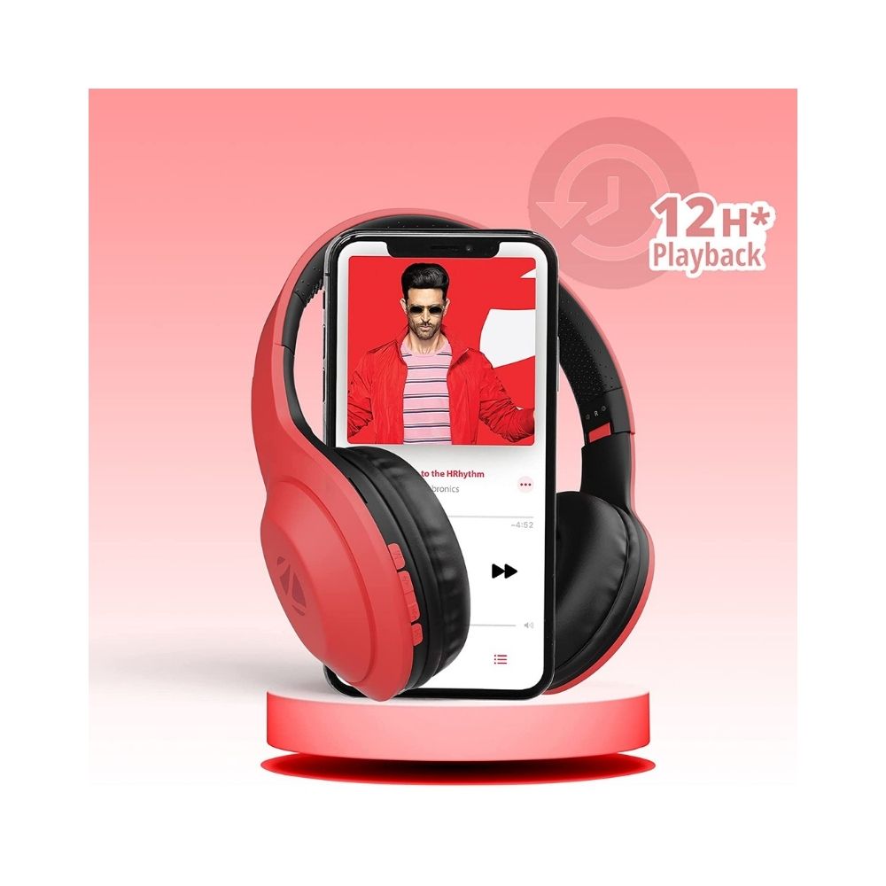 Zebronics Zeb Duke 101 Wireless Headphone with Mic, Supporting Bluetooth 5.0, AUX Input Wired Mode-(Red)