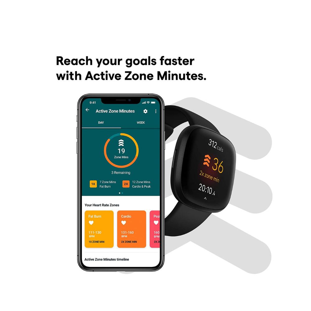 Fitbit Versa 3 Health & Fitness Smartwatch with GPS, 24/7 Heart Rate, Alexa Built-in, Black, One Size (S & L Bands Included)