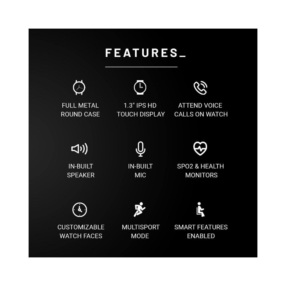 Crossbeats Orbit Bluetooth Calling Smart Watch Voice Assistants, Full Touch HD IPS Display & Metal Body - Graphite Black