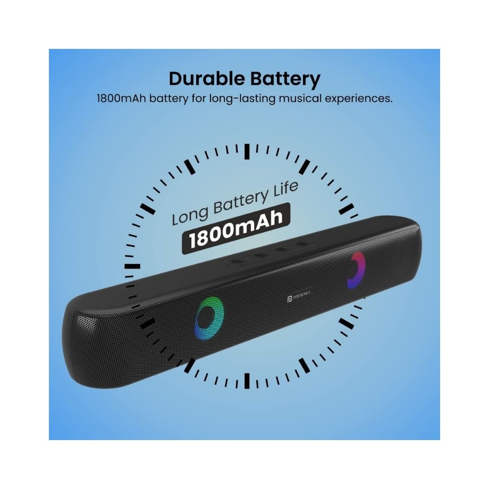 Portronics Decibel 21 10W Wireless Bluetooth Soundbar with LED Lights - (Black)