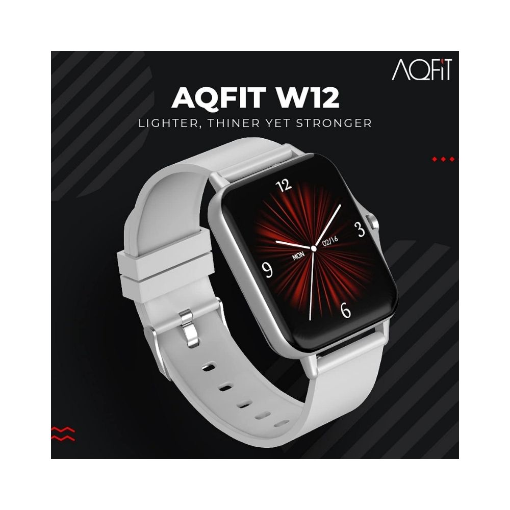 AQFIT W12 Smartwatch IP68 Water Resistant | 1.69” Full Touch Screen Display for Men and Women(Light Grey with Silver dial)