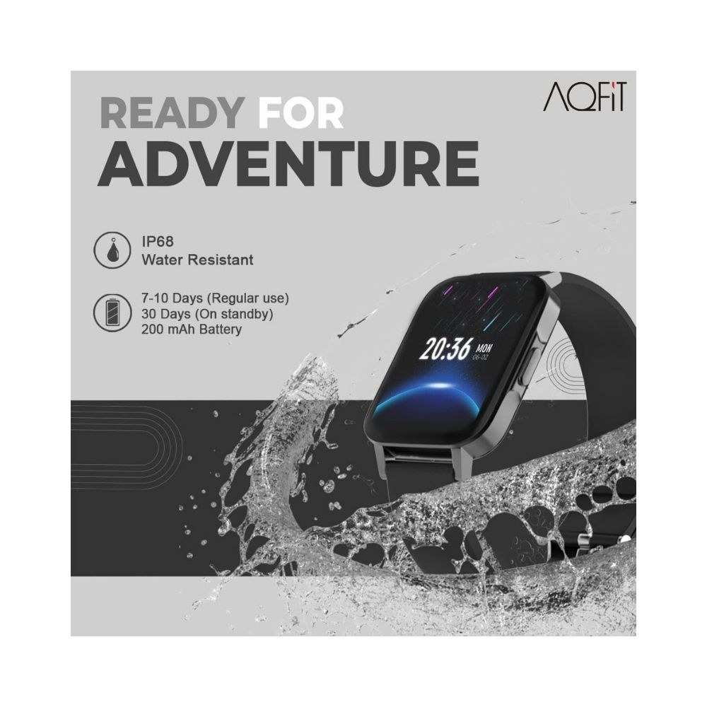 AQFIT W6 Smartwatch IP68 Water Resistant for Men and Women - Black