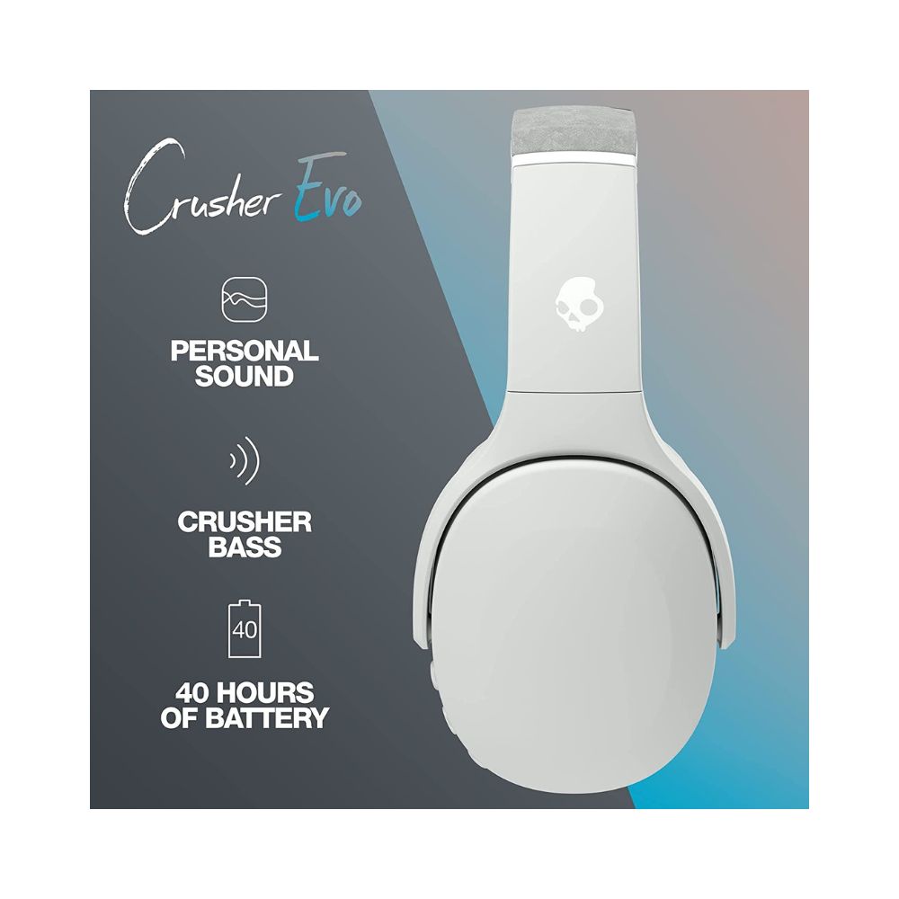 Skullcandy Crusher Evo Wireless Over-Ear-Headphone with Rapid Charge-(Light Gray Blue)