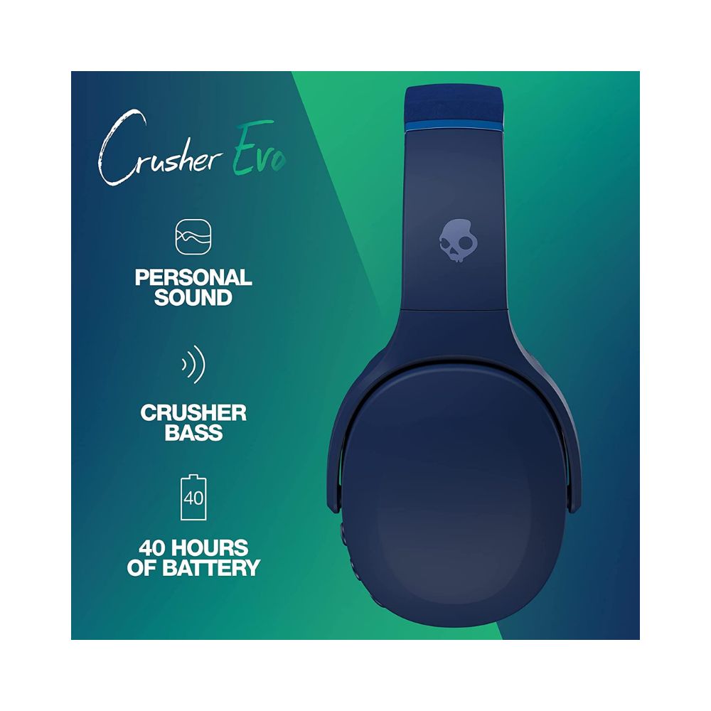 Skullcandy Crusher Evo Wireless Over-Ear-Headphone with Rapid Charge-(Dark Blue)