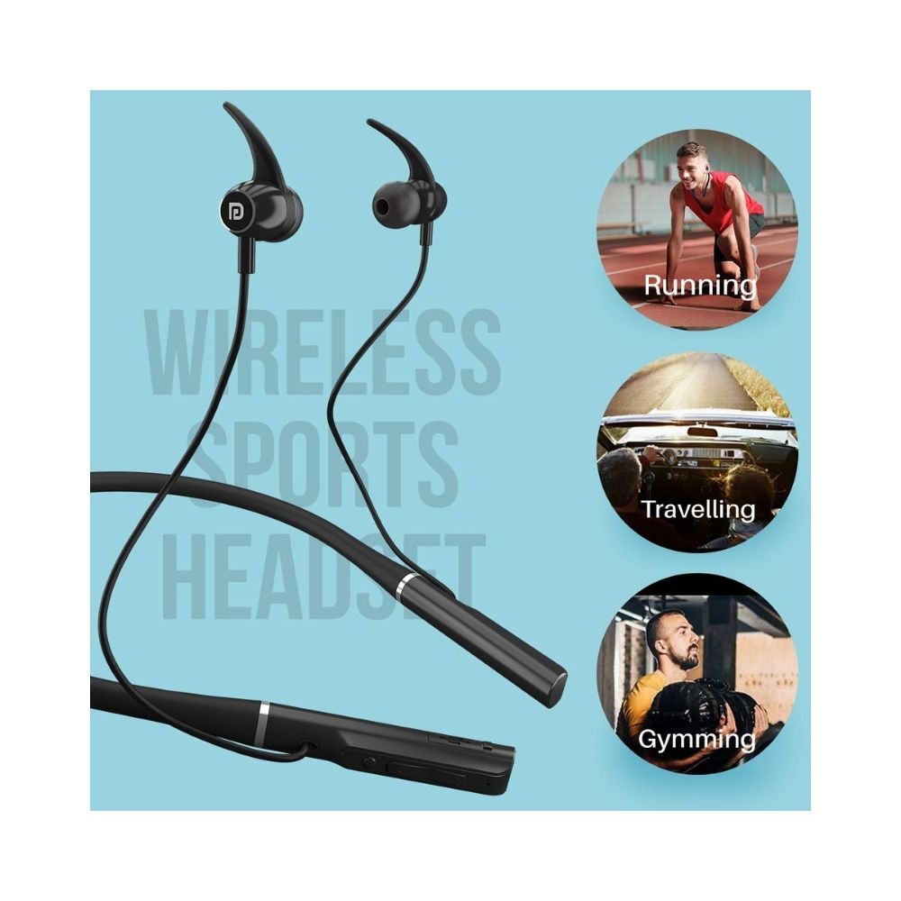 Portronics Harmonics 300 Stereo Wireless Bluetooth 5.0 Sports Headset with High Bass (Black)