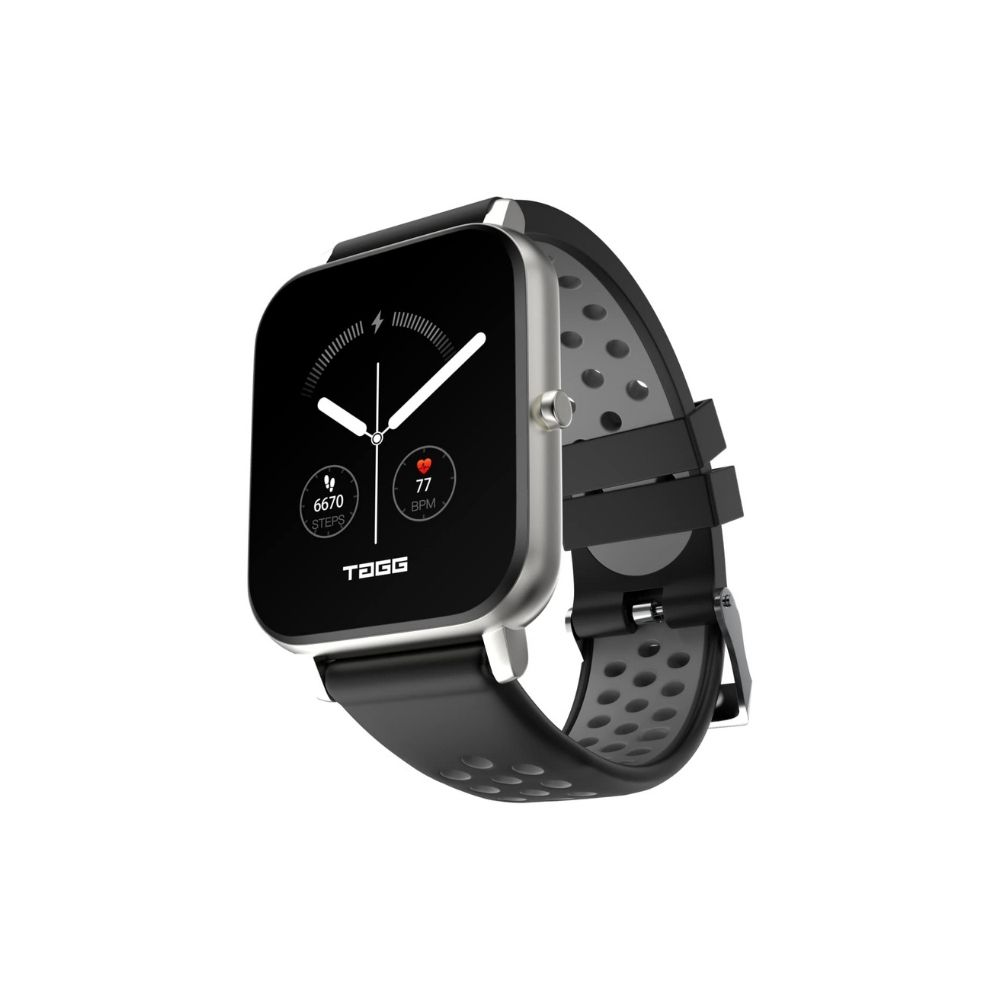 TAGG Verve Sense Smartwatch with 1.70'' Large Display - Silver Black, Standard
