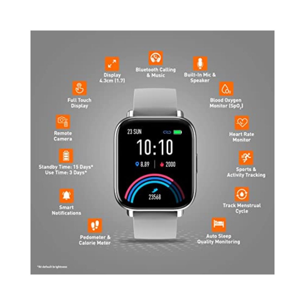 Gionee STYLFIT GSW6 Smartwatch with Bluetooth Calling and Music, Full Touch Control (Light Gray)