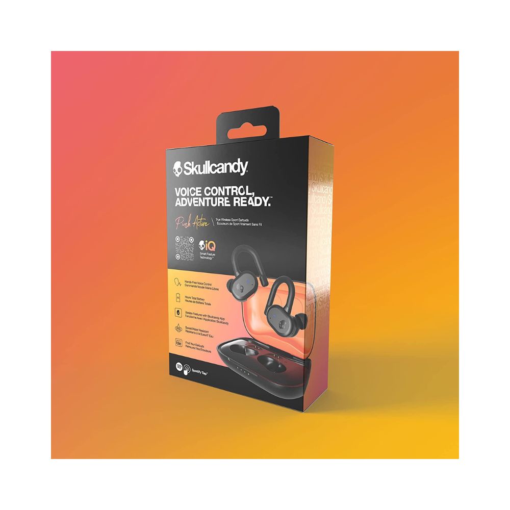Skullcandy Push Active True Wireless Earbuds with 44 Hours Total Battery-(True Black/Orange)