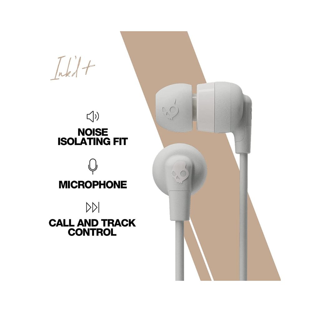 Skullcandy Inkd Plus Wired In Ear Earphone with Mic-(Mod White)