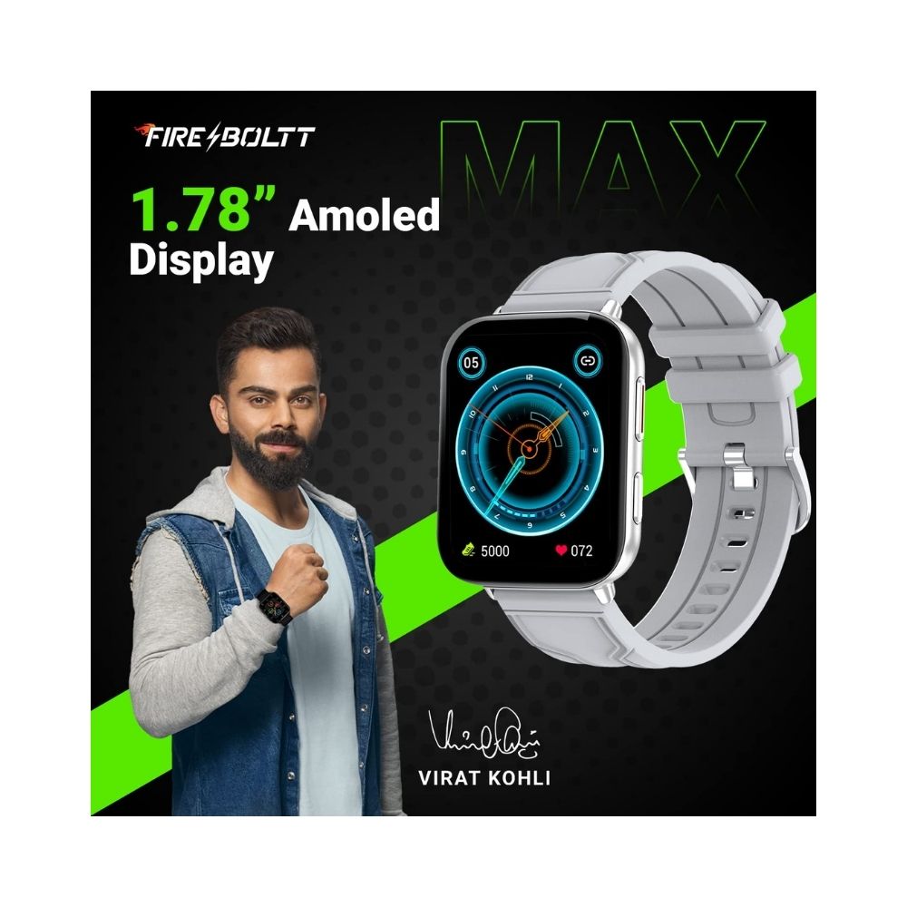 Fire-Boltt Max 1.78“ AMOLED Always ON Display with 368 x 448 Super Retina Spo2 & Heart Rate Monitor Smart Watch (Grey)